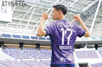 <div class="caption">6月22日の横浜FC戦で、加入後初ゴールを含む2ゴールをあげた木下康介</div>