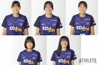 <div class="caption">トップチーム登録された５選手（上段左から長谷川、中川、武島、中原、中島）</div>