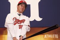 <div class="caption">2019年12月に行われた入団会見。笑顔でポーズをとる、当時22歳の宇草孔基</div>